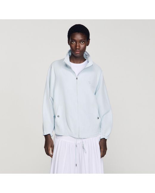 Sandro White Embroidered Collar Oversized Jacket