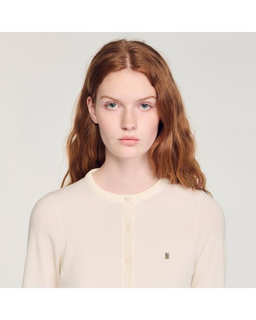 Sandro Blue Cropped Padded Round Neck Cardigan