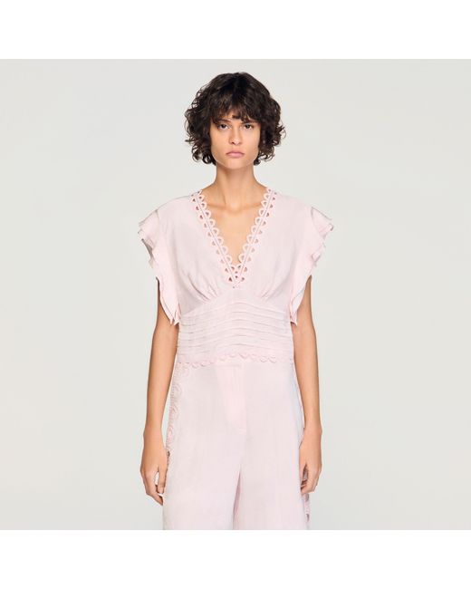 Sandro Pink Floral Jacquard Crop Top