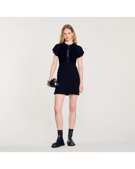 Sandro Blue Pleated Knit Dress