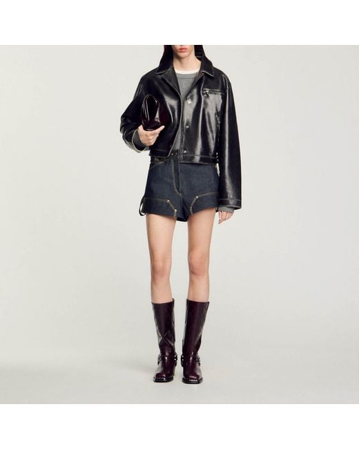 Sandro Black Distressed Leather Jacket