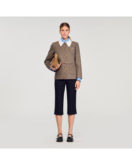 Sandro Brown Houndstooth Suit Jacket