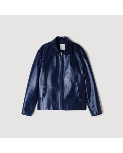 Sandro Blue Leather Jacket for men