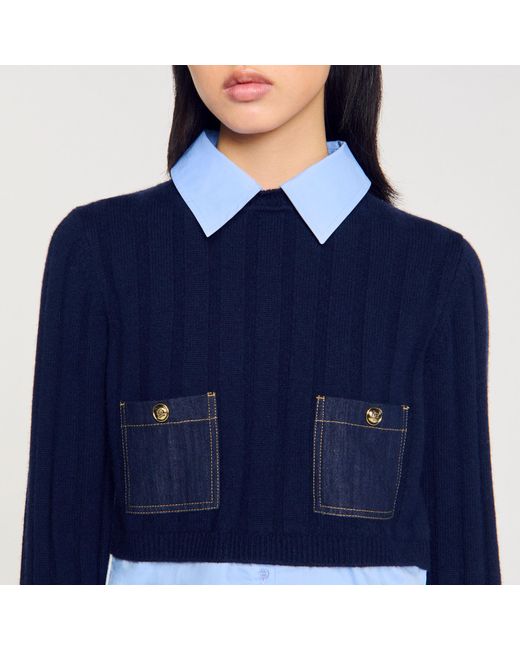 Pull court en laine et cachemire Sandro en coloris Blue