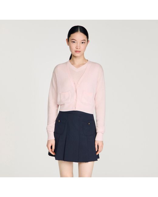 Sandro Blue Cropped Cashmere Wool Cardigan