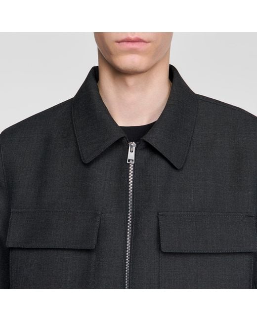 Sandro Black Straight Zip-Up Jacket for men