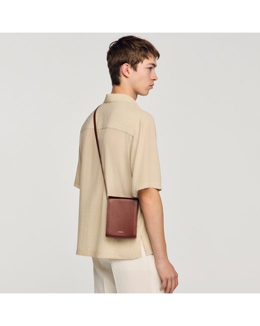 Sandro Brown Leather Logo Phone Holder for men