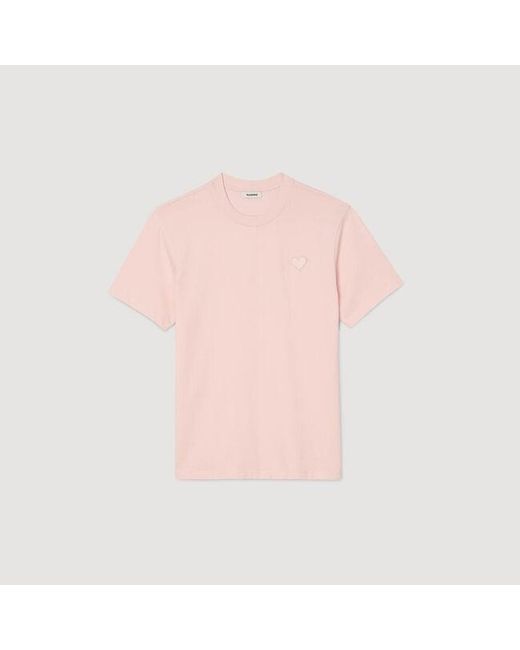 Sandro Pink T-Shirt With Heart Patch for men