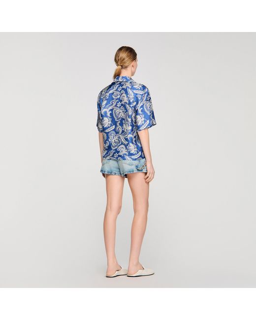 Sandro Blue Floral Print Shirt