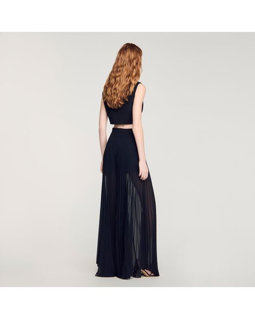 Sandro Blue Pleated Wide-Leg Trousers