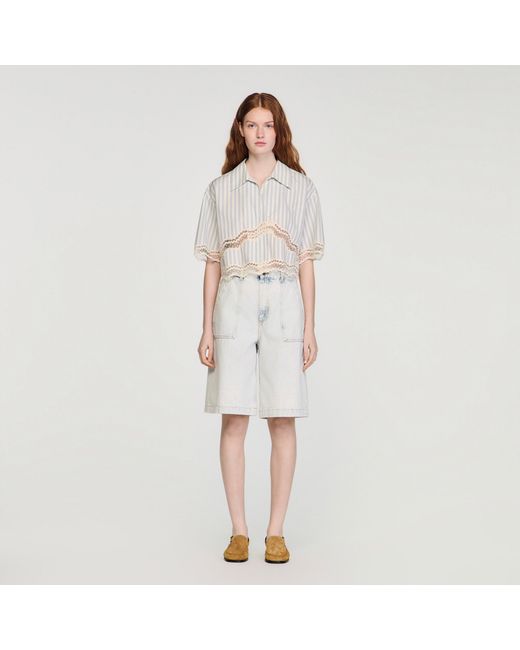 Sandro Multicolor Cropped Striped Cotton Shirt