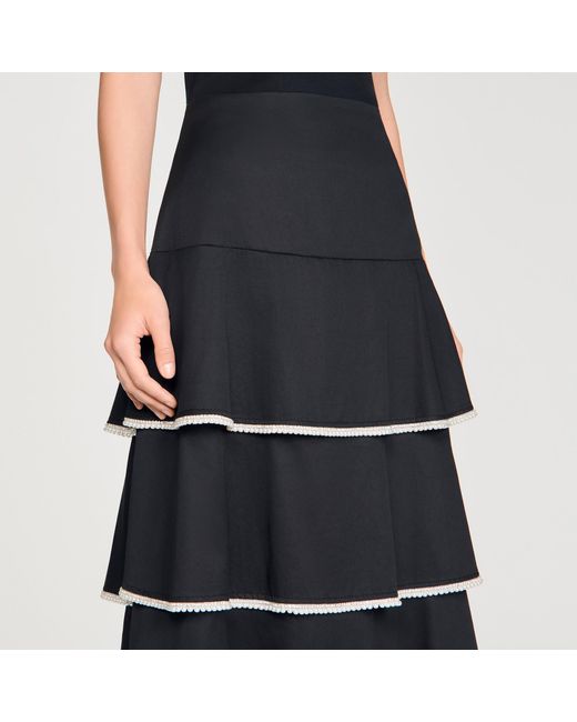 Sandro Blue Long Ruffled Rhinestone Skirt