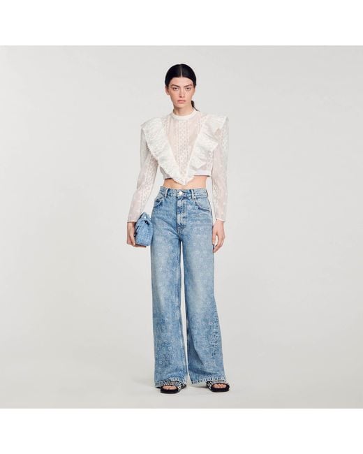 Sandro Blue Wide-Leg Heart Jeans