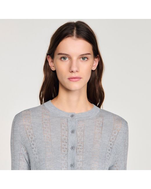 Sandro Blue Pointelle Knit Cardigan