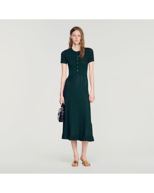 Sandro Blue Pointelle Knit Midi Dress