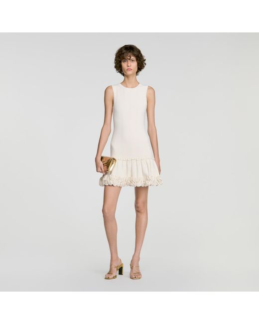 Sandro White Floral Knit Mini Dress