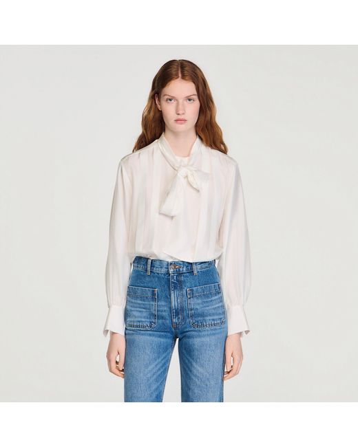 Sandro Blue Silk Lavallière Shirt