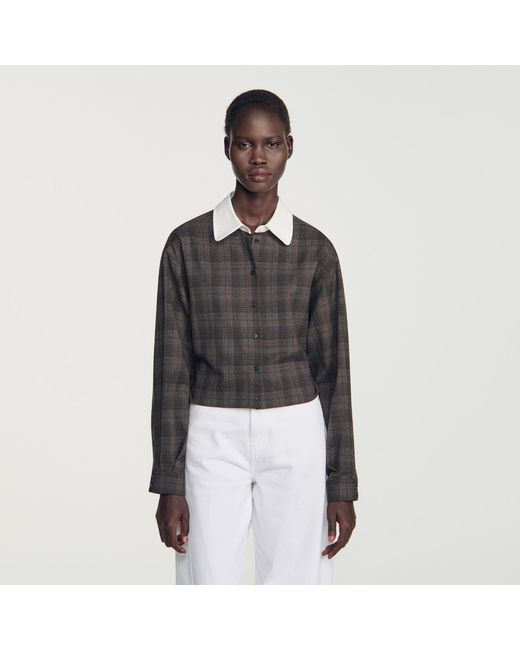 Sandro White Check Shirt With Contrast Collar