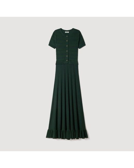 Sandro Blue Pointelle Knit Midi Dress