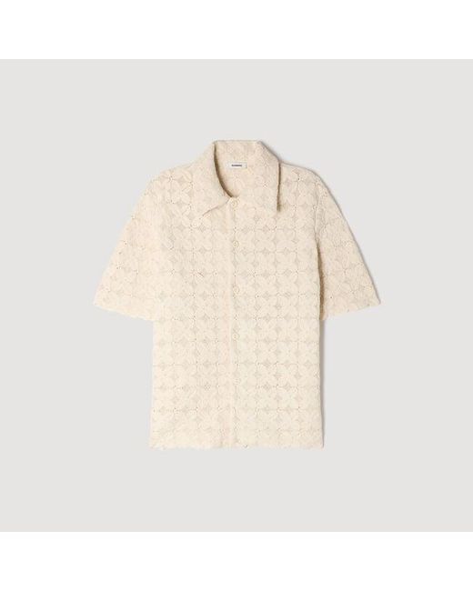 Sandro Natural Cotton Broderie Anglaise Shirt for men