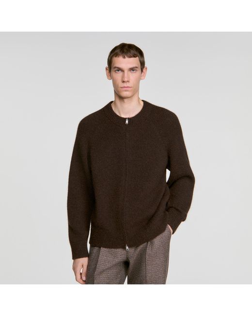 Sandro Brown Zip-Up Bomber Cardigan for men