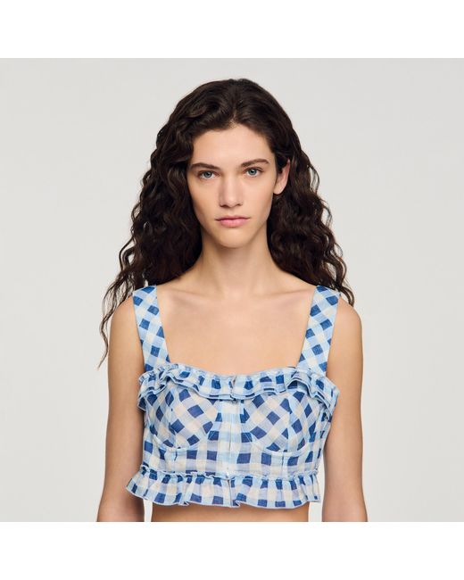Sandro Multicolor Gingham Linen Crop Top