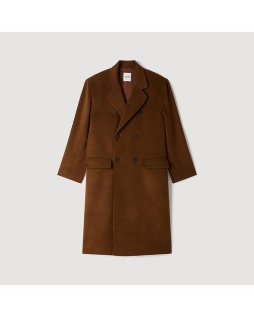 Sandro Brown Double-Breasted Wool-Cashmere Coat for men