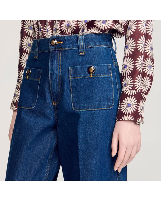 Sandro Blue Raw Straight Patch Pocket Jeans