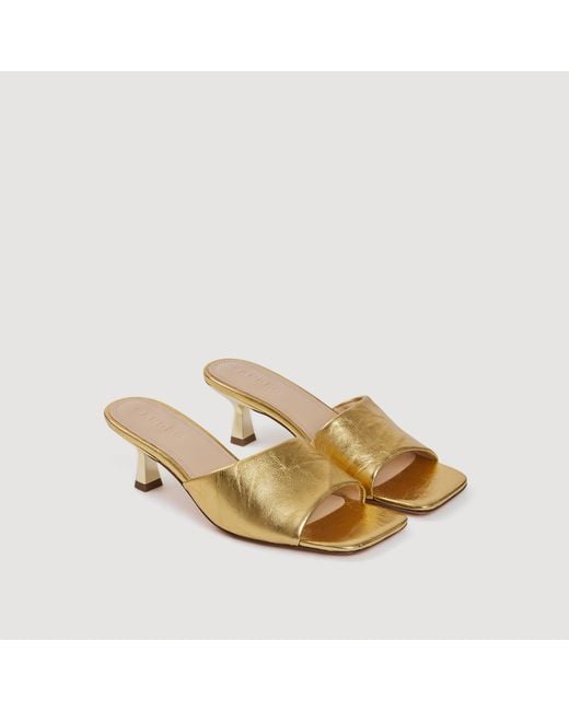 Sandro Heeled Metallic Leather Mules
