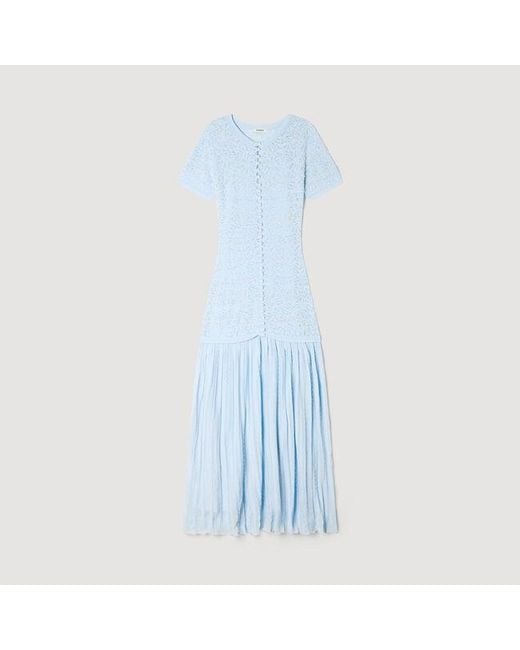 Sandro Blue Beaded Knit Maxi Dress