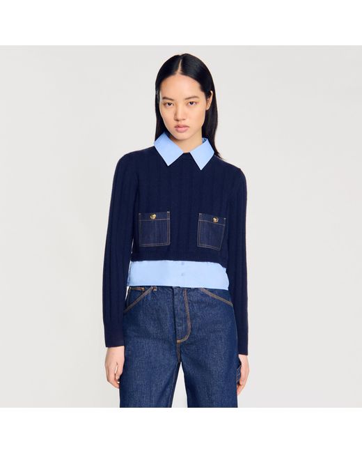 Pull court en laine et cachemire Sandro en coloris Blue