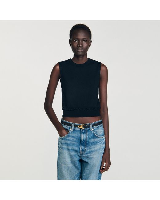 Sandro Blue Ruffled Cropped Jumper