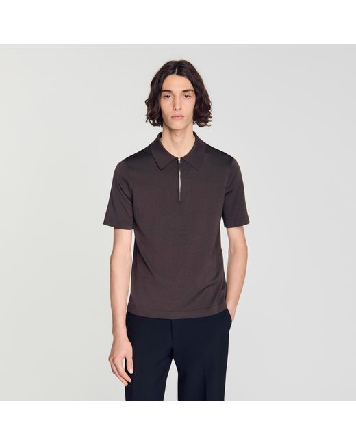 Sandro Blue Zip-Up Knit Polo Shirt for men
