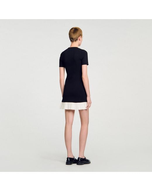 Sandro Black Pleated-Hem Mini Dress