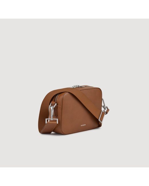 Sandro Brown Small Grained Leather Bag for men