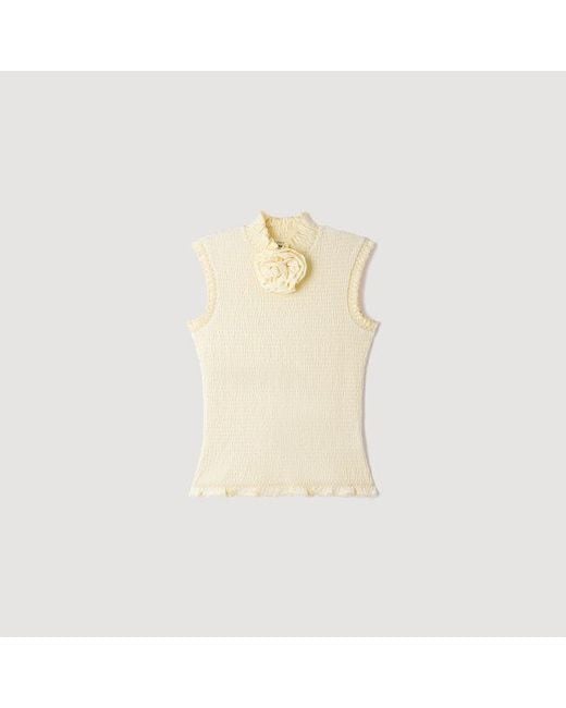 Sandro Blue Smocked T-Shirt With Flower Detail