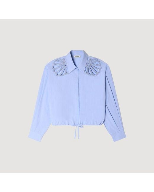 Sandro Blue Embroidered Cotton Shirt
