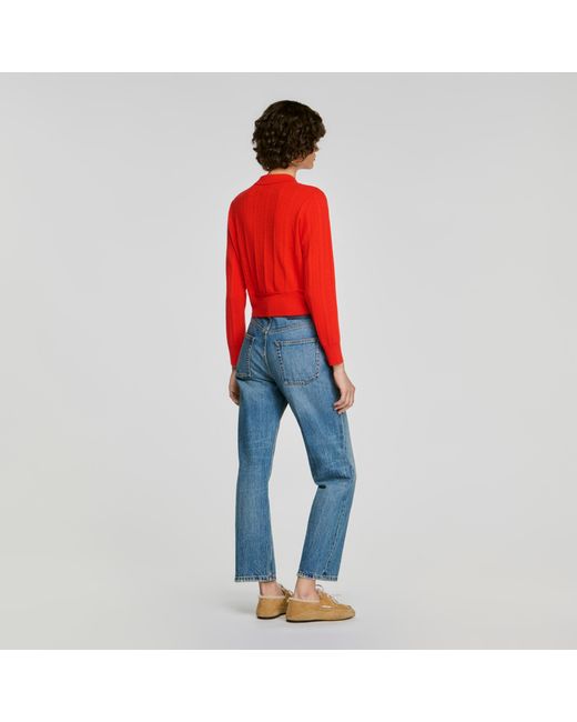 Sandro Red Pointelle Knit Cardigan