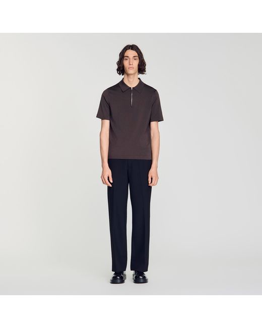 Sandro Blue Zip-Up Knit Polo Shirt for men