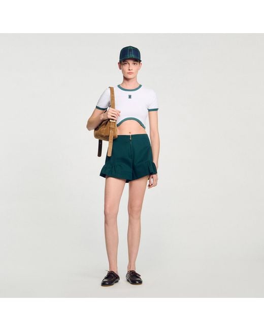 Sandro Blue Two-Tone Cropped T-Shirt
