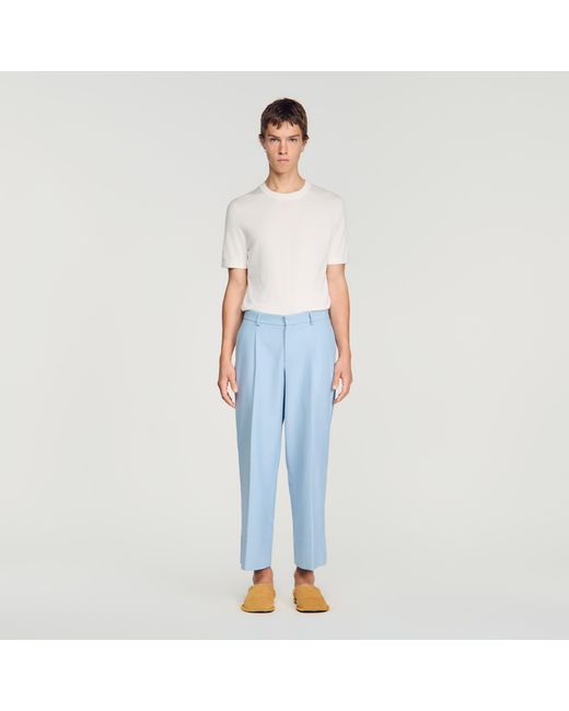 Sandro Blue Pleated Wide-Leg Trousers for men