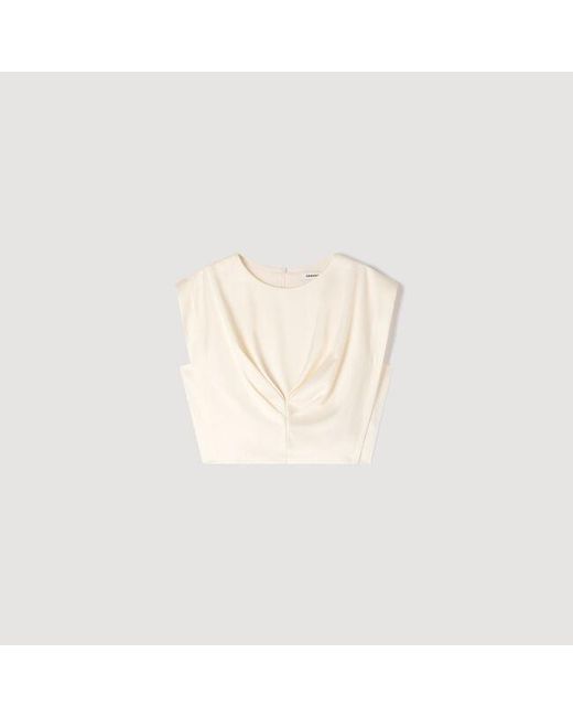 Sandro Natural Pleated Satin Crop Top