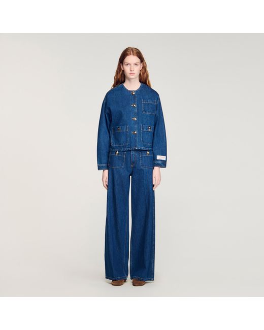 Sandro Blue Denim Jacket With Fancy Buttons