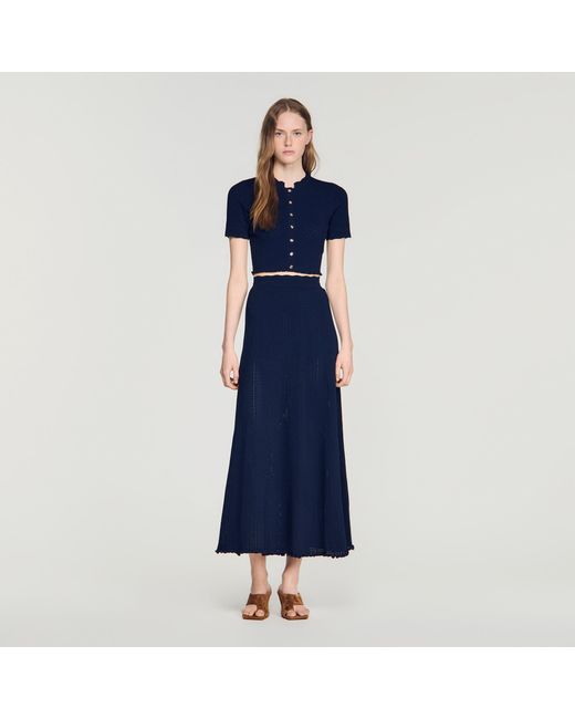Sandro Blue Pointelle Knit Maxi Skirt