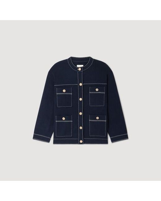 Sandro Blue Contrast Stitch Cardigan