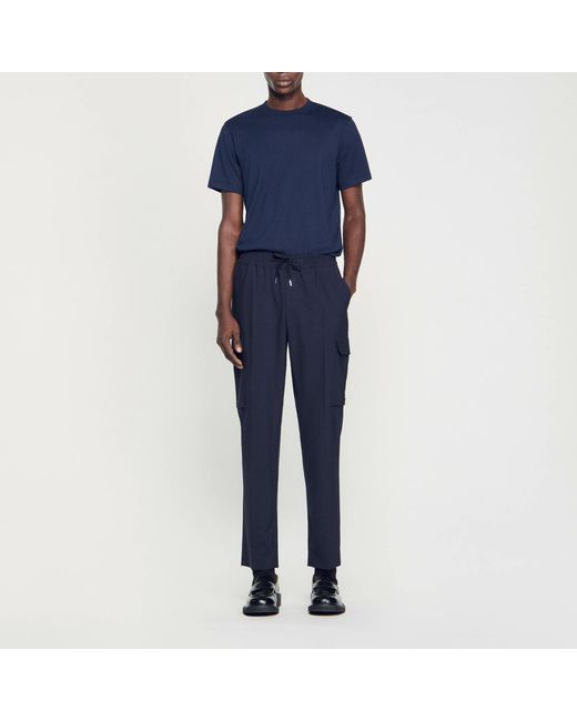 Sandro Blue Elasticated Cargo Trousers for men