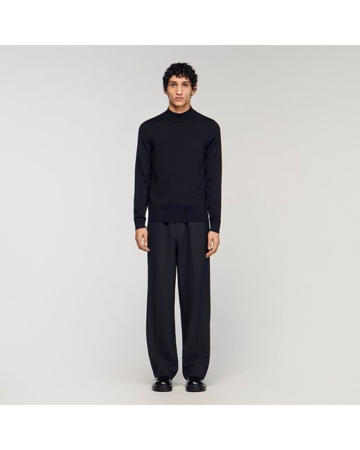 Sandro Blue Wool Jumper With A High Collar for men