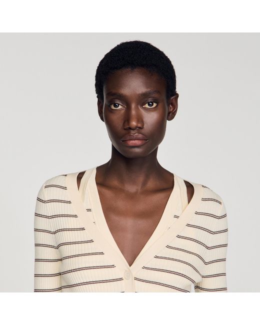 Sandro Black Striped Ribbed Cardigan