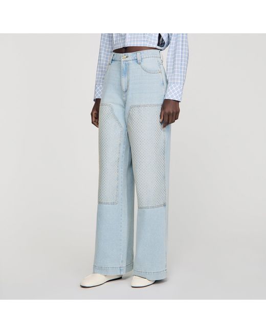 Sandro Blue Faded Straight Rhinestone Jeans