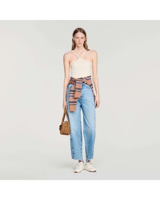 Sandro Blue Short Ribbed Knit Top